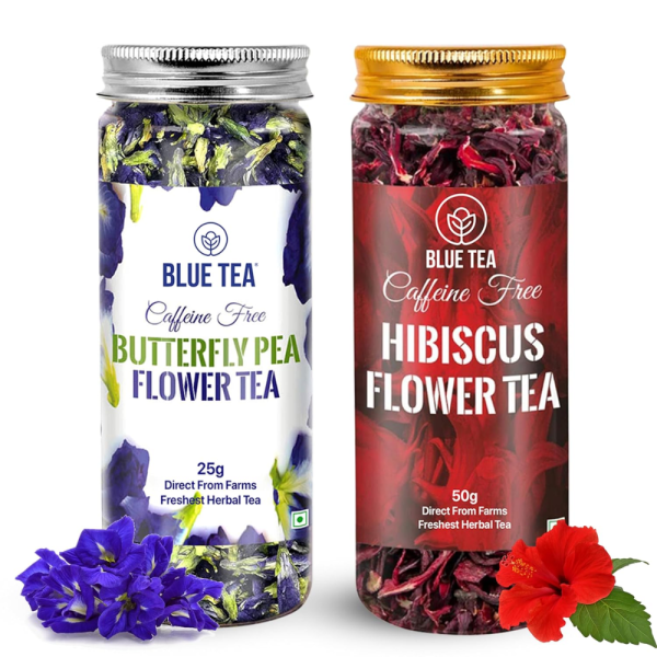 BLUE TEA - COMBO - Butterfly Pea Flower Tea (0.88 OZ) and Hibiscus Flower Tea (1.76 OZ)